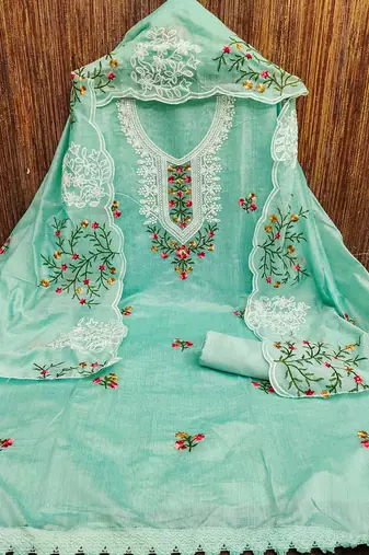 floral embroidered cotton unstitched dress material