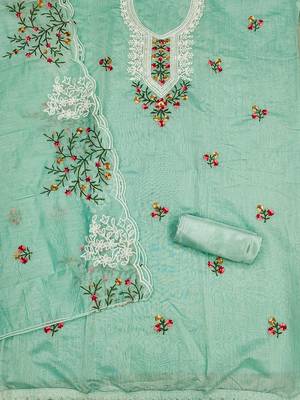 floral embroidered cotton unstitched dress material 4