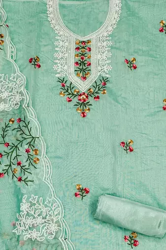 floral embroidered cotton unstitched dress material