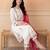 White embroidered silk blend kurta trouser dupatta set