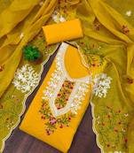 floral embroidered chanderi cotton unstitched dress material