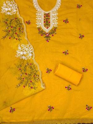 floral embroidered chanderi cotton unstitched dress material 3