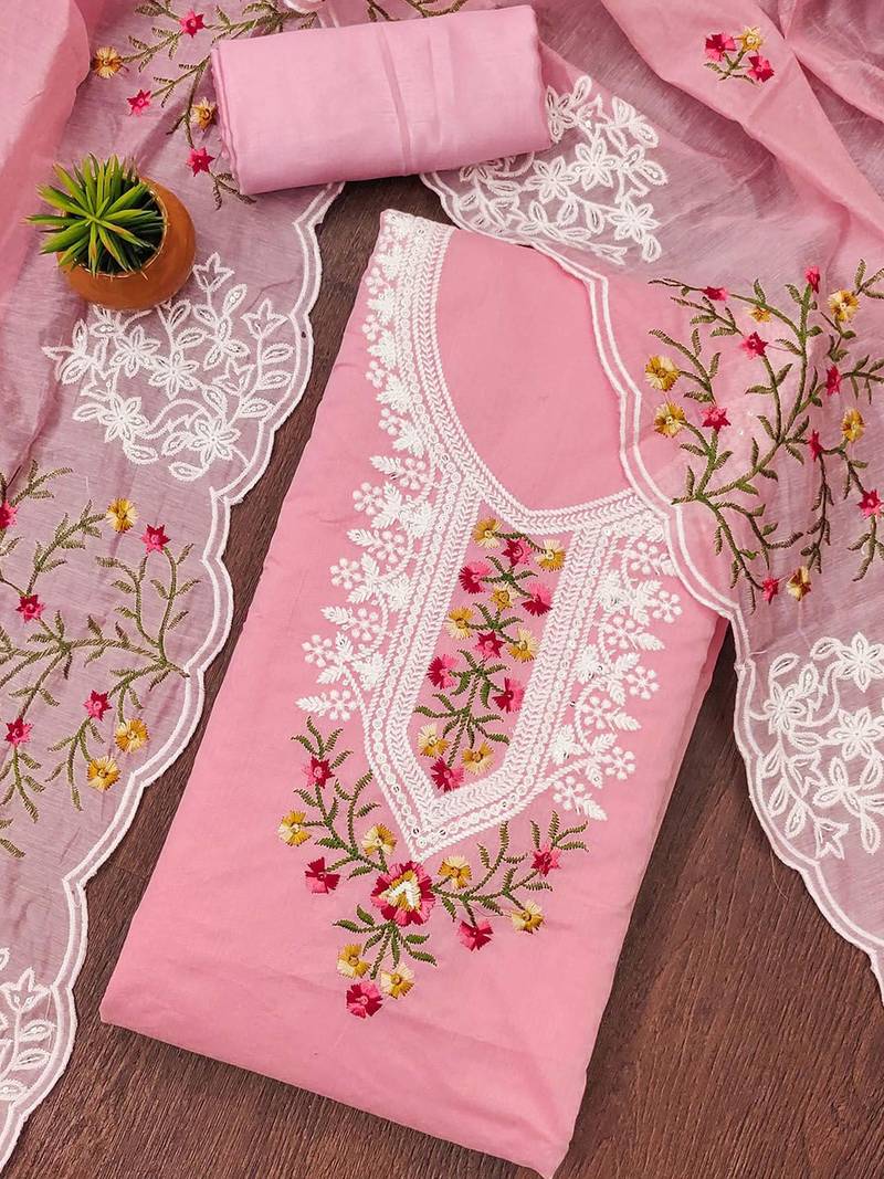 Floral Embroidered Pure Cotton Unstitched Dress Material
