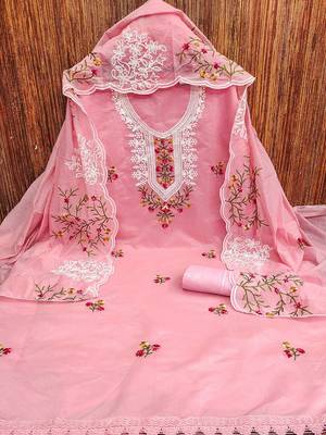 floral embroidered cotton unstitched dress material 3