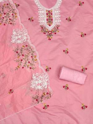 floral embroidered cotton unstitched dress material 4