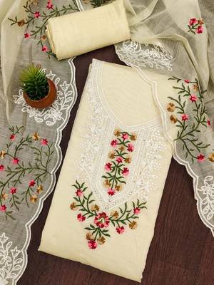 floral embroidered cotton unstitched dress material 2