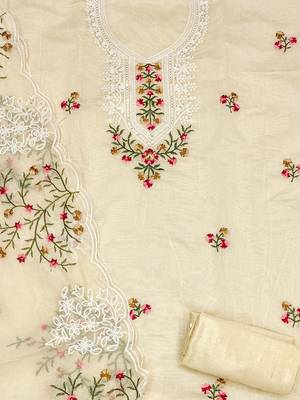 floral embroidered cotton unstitched dress material 5