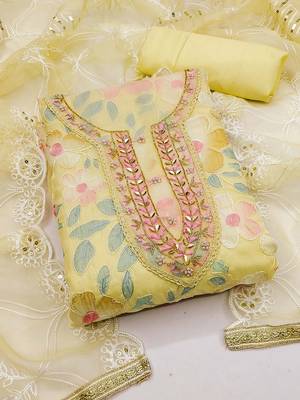 floral embroidered beads and stones unstitched dress material 1