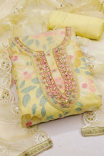 floral embroidered beads and stones unstitched dress material