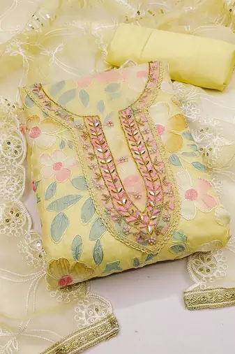 floral embroidered beads and stones unstitched dress material