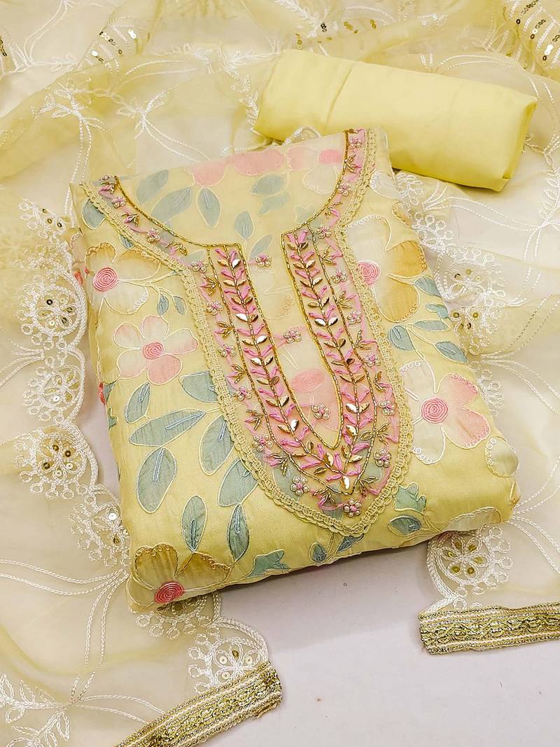 Floral Embroidered Beads and Stones Unstitched Dress Material