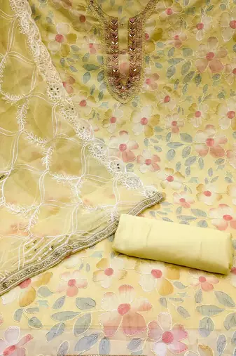 floral embroidered beads and stones unstitched dress material