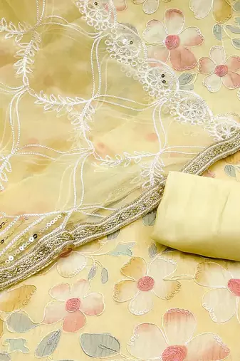 floral embroidered beads and stones unstitched dress material