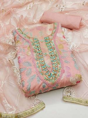 floral embroidered beads and stones organza unstitched dress material 1