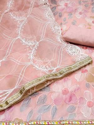 floral embroidered beads and stones organza unstitched dress material 3