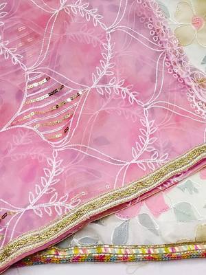 Floral Printed Beads & Stones Organza Unstitched Dress Material 3