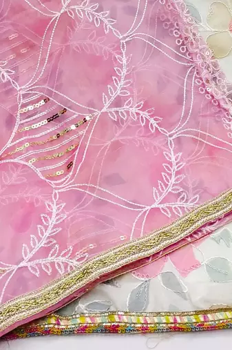 floral printed beads & stones organza unstitched dress material