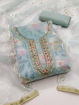 floral embellished organza unstitched dress material 1