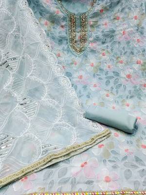 floral embellished organza unstitched dress material 2