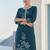 Navy blue embroidered silk blend kurta trouser dupatta set