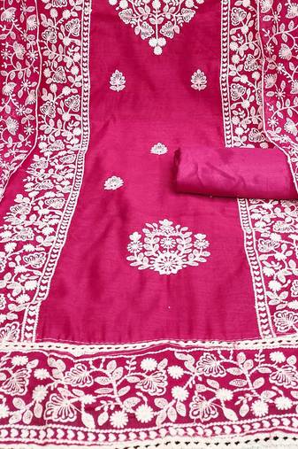 ethnic motifs embroidered zari unstitched dress material