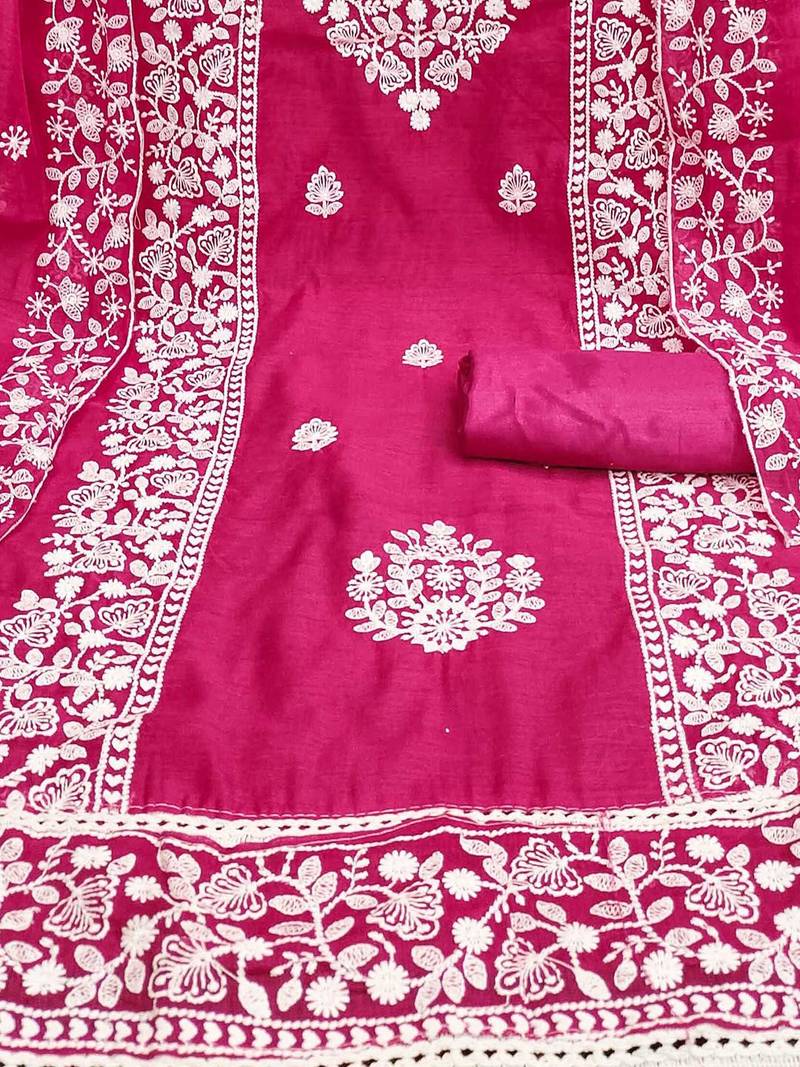 Ethnic Motifs Embroidered Zari Unstitched Dress Material
