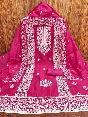 ethnic motifs embroidered zari unstitched dress material 3
