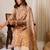 Beige printed pure cotton kurta trouser dupatta set