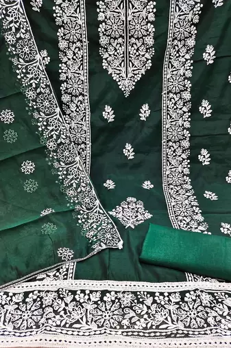 floral embroidered zari unstitched dress material