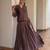 Brown chanderi embroidered top and skirt set