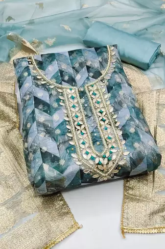 embellished organza unstitched dress material