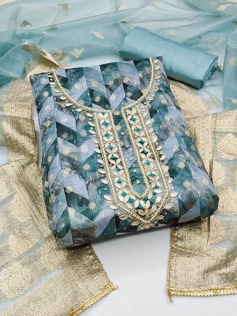 Embellished Organza Unstitched Dress Material