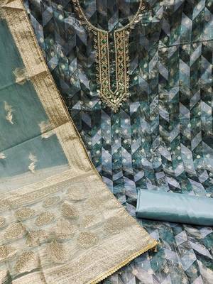 embellished organza unstitched dress material 2