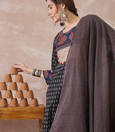 Black printed pure cotton kurta trouser dupatta set