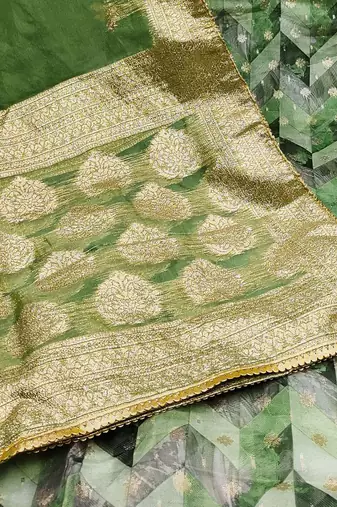 ethnic motifs woven design beads and stones organza unstitched dress material