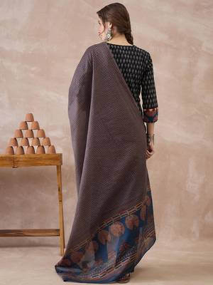 Black printed pure cotton kurta trouser dupatta set 3