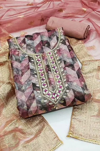 chevron printed gotta patti organza banarasi unstitched dress material