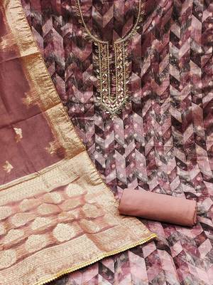 chevron printed gotta patti organza banarasi unstitched dress material 2