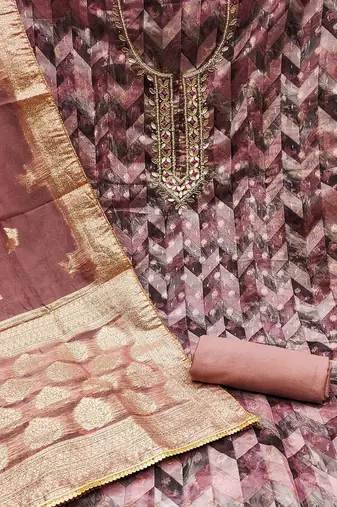 chevron printed gotta patti organza banarasi unstitched dress material