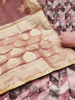 chevron printed gotta patti organza banarasi unstitched dress material 3