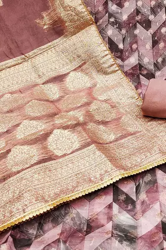 chevron printed gotta patti organza banarasi unstitched dress material
