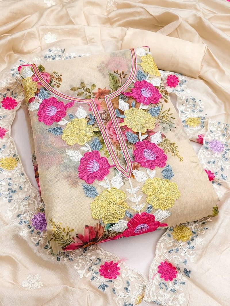 Embroidered Organza Unstitched Dress Material