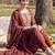 Brown embroidered pure cotton kurta trouser dupatta set