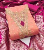 women peach embellished organza unstitched kurta & pant with dupatta dress material