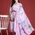 Lavender embroidered silk blend kurta trouser dupatta set