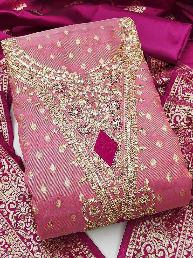 Embroidered Organza Unstitched Dress Material