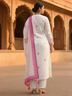 White embroidered viscose rayon kurta trouser dupatta set 2