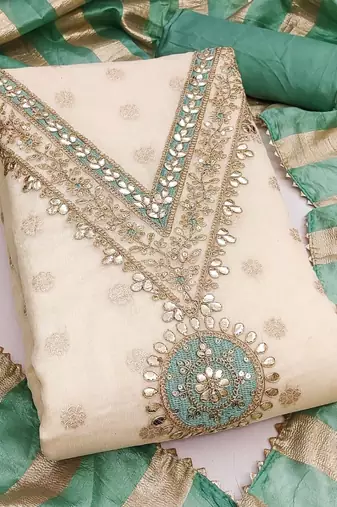 women printed & embroidered unstitched dress material