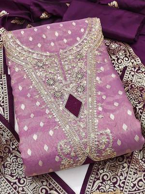 floral embroidered organza unstitched dress material 1