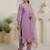 Lavender embroidered silk blend kurta trouser dupatta set
